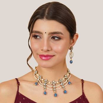 Semi precious beads & kundan necklace set 2