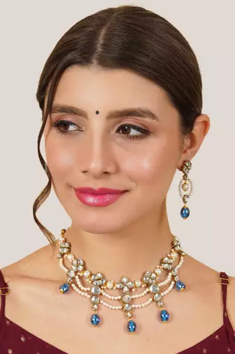 Semi precious beads & kundan necklace set