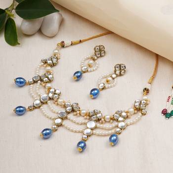 Semi precious beads & kundan necklace set 3