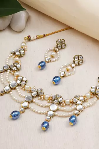 Semi precious beads & kundan necklace set