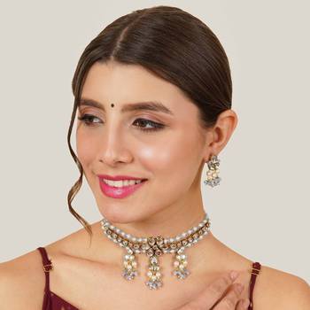 Dual tone kundan necklace set 2
