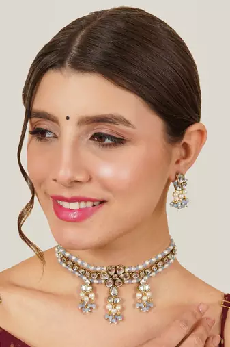 Dual tone kundan necklace set