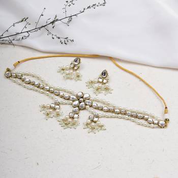 Dual tone kundan necklace set 1
