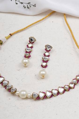Pink triangle    mangle necklace with matching earrings
