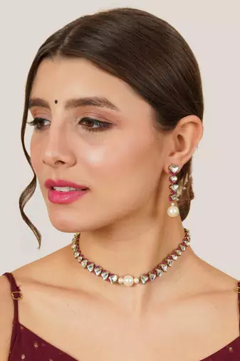 Pink triangle    mangle necklace with matching earrings
