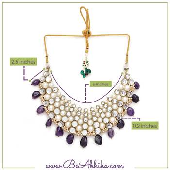 Royal amethyst & pearl kundan choker set with matching earrings 3