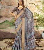 Brown dola silk blend woven border printed saree