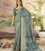 Mineral green dola silk blend woven border printed saree
