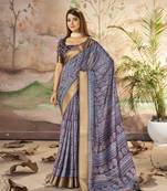 Purple  dola silk blend woven border printed saree