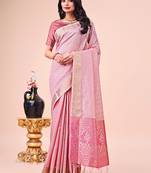 Pink woven designer organza saree
