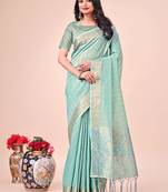 Teal woven organza saree