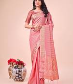 Peach woven designer organza saree