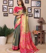 Grey banarasi tissue silk woven patola saree