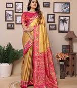 Yellow banarasi tissue silk woven patola saree