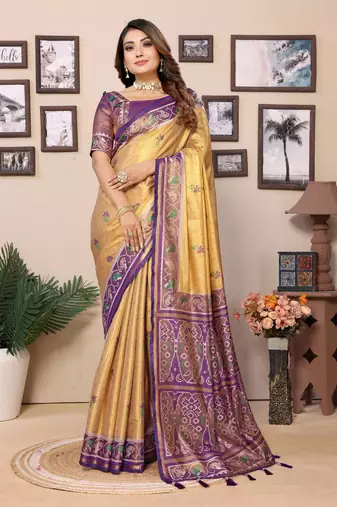 Orange banarasi tissue silk woven patola saree