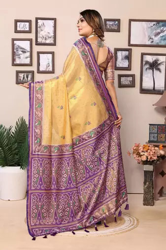 Orange faux banarasi tissue silk blend woven patola saree