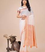 White linen cotton woven jacquard saree