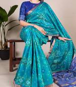 Blue zari weaving border with fancy tassels saree
