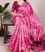 Magenta zari weaving border with fancy tassels saree