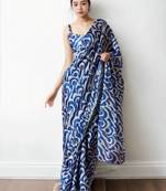 ready to wear blue chinnon partywear printed saree