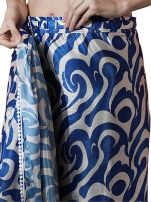 pre-stitched blue chinnon partywear printed saree 4