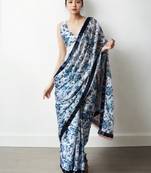 ready to wear white chinnon partywear printed saree