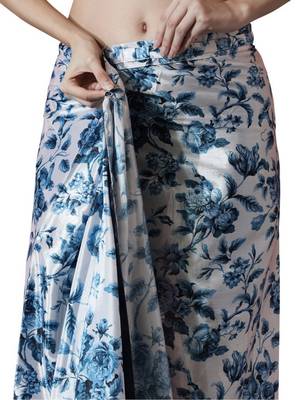pre draped white chinnon partywear printed saree 4