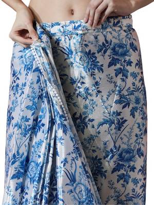 ready made white chinnon partywear printed saree 4