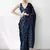 ready to wear navy blue chinnon partywear printed saree