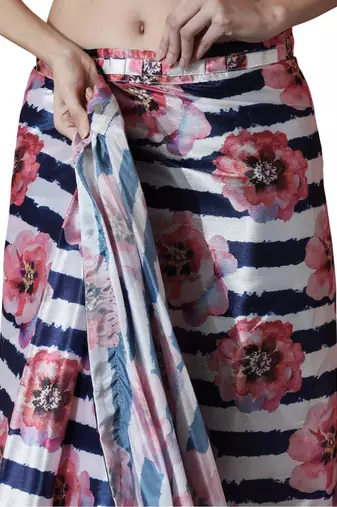 ready to wear multi chinnon digital print & lace border saree