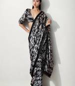 ready to wear black chinnon digital print & lace border saree
