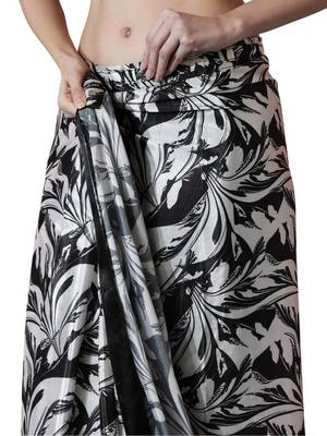 pre draped black chinnon digital print & lace border saree 4