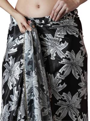 pre-stitched black chinnon digital print & lace border saree 4