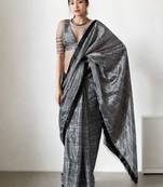 ready to wear black chinnon digital print & lace border saree