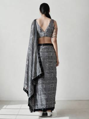 ready to wear black chinnon digital print & lace border saree 2