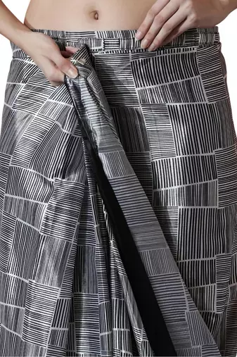 ready to wear black chinnon digital print & lace border saree