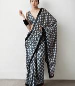 ready to wear black chinnon digital print & lace border saree