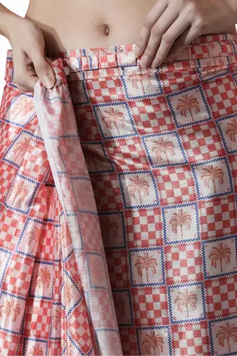 pre draped multi chinnon digital print & lace border saree
