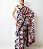ready to wear cream chinnon digital print & lace border saree