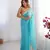 Sky blue burberry printed blouse partywear saree