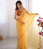 Mustard organza embroidered lace saree