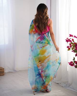 Multi organza printed partywear saree 3