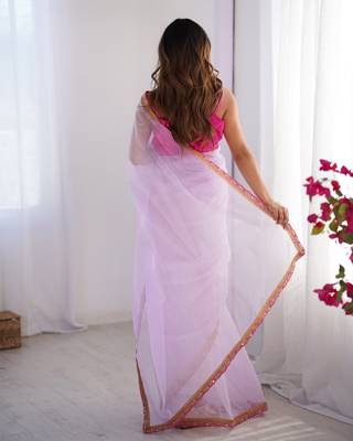 Purple twill net lace work partywear saree 3