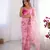 Pink organza printed partywear saree