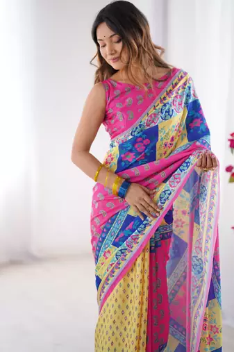 Pink chinon printed partywear saree