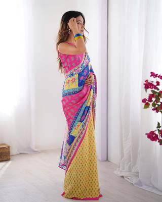 Pink chinon printed partywear saree 6