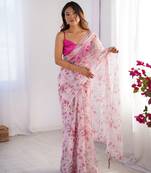 White organza designer printed  partywear saree