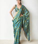 Multicolor chinon digital printed ready to wear saree