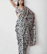 ready to wear white chinon digital printed saree