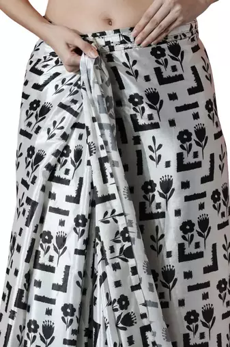 ready to wear white chinon digital printed saree